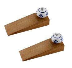 2 Pieces Blue Flower Crackle Ceramic Wooden Door Stopper